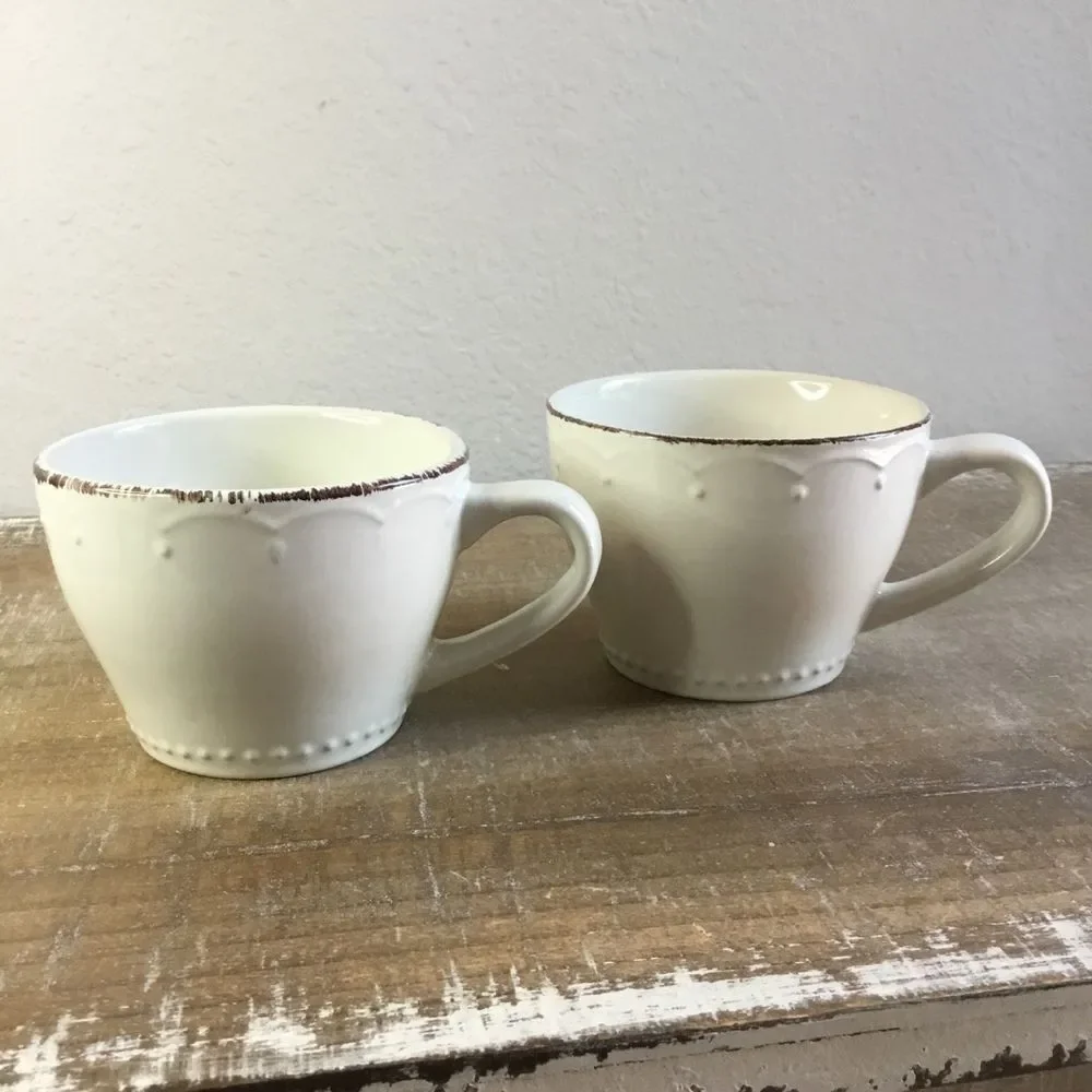 Oversized cream and brown hobnail pattern mugs cups coffee tea farmhouse rustic